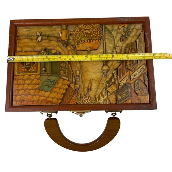 Vintage Anton Pieck Box Purse With Lucite Handle & New Orleans Scene - Picture 9 of 11